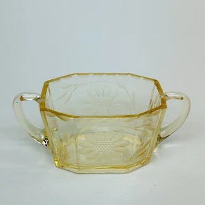 Vintage HEISEY GLASS Octagonal SAHARA YELLOW OPEN SUGAR, Gray Cut FLORAL - Picture 1 of 6