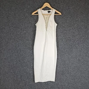 Bardot Womens Midi Dress Size 8 White Sleeveless Stretch Lined Rear Slit - Picture 1 of 12