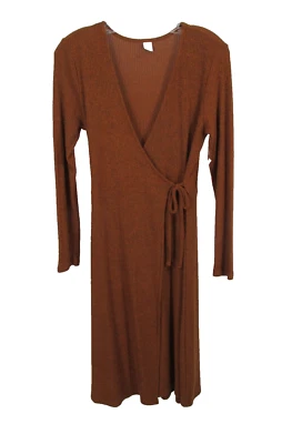 NUEVO CON ETIQUETAS OLD NAVY Vestido Midi Tejido Envolvente Mujer Talla Pequeña Marrón Texturizado Manga Larga Foto 1 de 4