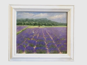 Impressionistische Landschaft Lavendelfeld gerahmtes Acrylgemälde - Bild 1 von 2