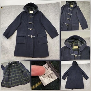 Orvis Mens L Large Wool Hooded Duffle Toggle Coat Jacket England Made Navy Blue - Picture 1 of 18