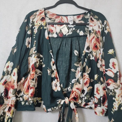 Blusa envolvente floral verde PLUS 3XL Cottagecore Boho Hada caprichosa manga campana ¡NUEVA CON ETIQUETAS! Foto 1 de 4