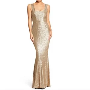 Dress The Population Gold Raven Sequin Sleeveless Mermaid Maxi Gown SMALL - Picture 1 of 12