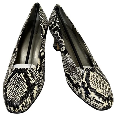 Zapatos de tacón Ros Hommerson negro blanco estampado de serpiente talla 9W bloque de cuero de diseñador Foto 1 de 4