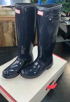 Hunter женские ботинки оригинальный высокий назад регулируемый глянец размер 10 - темно-синий - Изображение 1 из 4