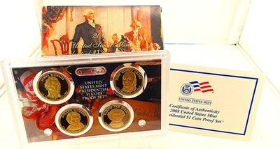 2008 UNITED STATES MINT PRESIDENTIAL $ 1.00 (4) COIN PROOF SET w/ COA, box case - Image 1 of 4