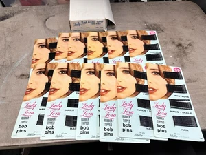 12-Vintage Lady Lora Rubber Tipped Metal Bobby Pins Set Original Karten 60er - Bild 1 von 4