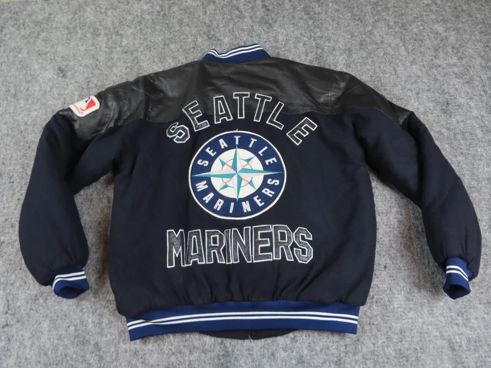 Seattle Mariners Jacket Mens Medium Blue Black Wool Leather Blend MLB Baseball - Image 1 of 4