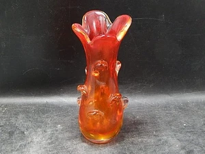 Vase orange rot Blumenvase Vintage Glasvase Höhe 19 cm Zipfelvase - Bild 1 von 3