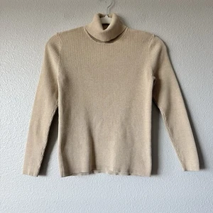 Vintage Liz Claiborne Turtleneck Top Small Cotton Sustainable Classic Neutral - Picture 1 of 10