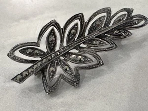 STUNNING Antique German 935 Silver Marcasite Leaf Brooch Pin Art Deco Fine - Picture 1 of 13