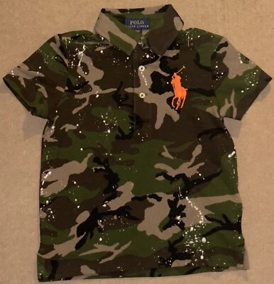 Used Polo Ralph Lauren Youth Kid Size 3T Cotton Mesh Polo Camo Print White Paint - Image 1 of 3