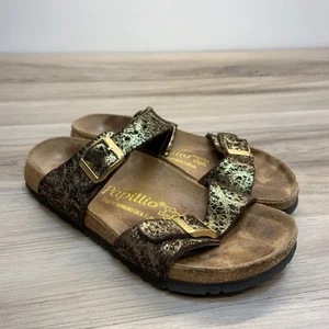 Birkenstock Papillio Brown Leather Gold Arizona Sandals Shoes Size 5 / 36 Narrow - Picture 1 of 10