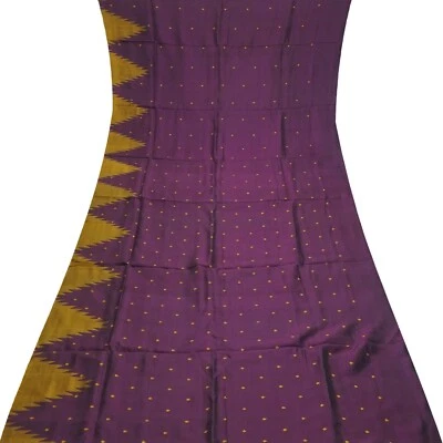 Vintage Purple 100% Pure Silk Handwoven Sari Remnant 5YD Craft Fabric Silk Scrap - Image 1 of 4