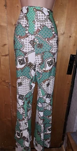 green gold waffle jeggings uk 20 eu 48 stretch scarf print trouser pearl button - Picture 1 of 3