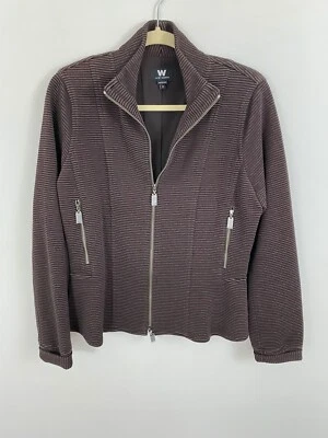 Chaqueta Blazer W Worth Marrón Acanalado Peplum Talla 10 Mezcla Rayón Cremallera Frontal Larga Slv Foto 1 de 4