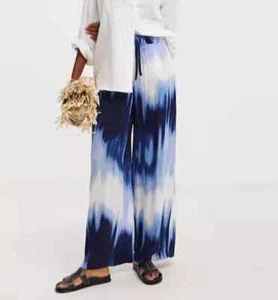 JD WILLIAMS BLUE TIE DYE CRINKLE SHIRRED WAIST WIDE LEG TROUSERS SIZE 26 (561) - Imagen 1 de 4