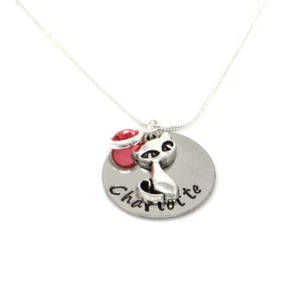 Personalised Cat Pendant Necklace with Birthstone Charm - For Her - Picture 1 of 5