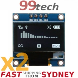 2x OLED Display 0.96" 128x64, White, I2C IIC, SSD1306, Arduino Raspb Pi, SY - Picture 1 of 2