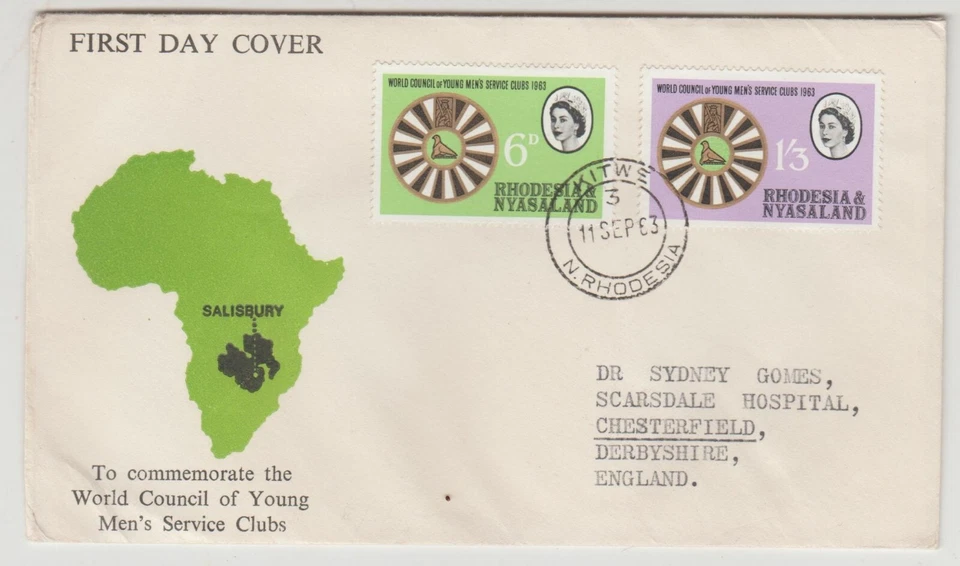 RHODESIA FIRST DAY COVER   WORLD COUNCIL OF SERVICE CLUBS  1963 - Image 1 of 1