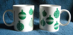 2 Starbucks Christmas Ornament 2016 Keramik Kaffeetassen 12 Unzen weiß & grün - Bild 1 von 6