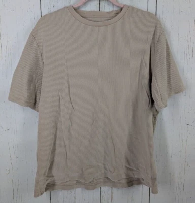 Croft Barrow Size Large Tan Ribbed Knit Cotton Short Sleeve Top - Image 1 of 4