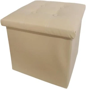 Folding Storage Ottoman Cube Seat Foot Rest Stool, 15x15x15", PU Cream - Picture 1 of 4