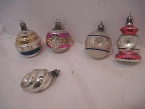 5 OLD ODD SHAPED GLASS CHRISTMAS TREE ORNAMENT HOLIDAY  - Picture 1 of 2