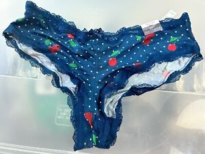 Lane Bryant Cacique 14/16 Blue Cheeky Panty with Lace Strappy Back Cherries