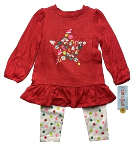 Cat & Jack Christmas Outfit Size 18 Months Girl's Red Top White Pants Set (M07) - Picture 1 of 9