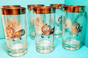 MCM GEORGES BRIARD~RECUMBENT LION HIGHBALL SET SIGNED SET OF 6 E.U.C. - Picture 1 of 10