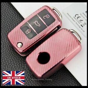 Carbon Pink Key Cover For VW Golf MK5 MK6 Passat Bettle Scirocco Case Fob t57cf*