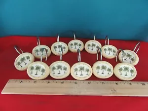 35. Set of 12 Oval Shower Curtain Hooks Three 3 Palm Trees Inside Frame - Bild 1 von 5