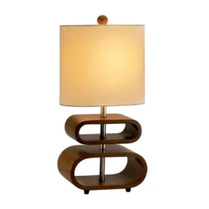 Adesso Table Lamp 19.5" 1-Light Novelty Bedside Mid-Century Plug-In Walnut - Picture 1 of 6