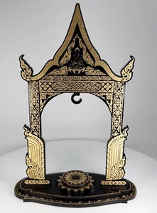 Schwarz & Gold Thai Buddha Thema hängende Charm/Amulett/Medaille Display Ständer - Bild 1 von 2