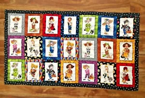 RARE Loralie Harris Table Runner Cat Lady Wall Display Sewn 21 Panels 41" x 24" - Picture 1 of 4