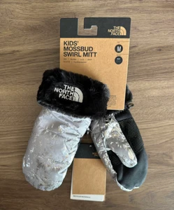 🌺NWT The North Face Mossbud Swirl Insulated Etip Mittens Girl Sz M Silver Black - Picture 1 of 8