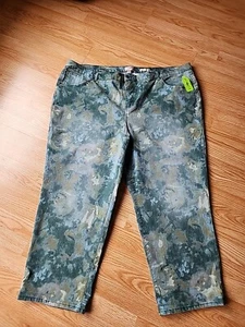 LOGO by Lori Goldstein Boyfriend Pants Size 30W Plus Inseam 28" Green Camo NWT - Picture 1 of 8