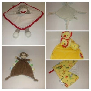 Lot of 5 Security Blankets Baby Boy Sock Monkey Giraffe  - Picture 1 of 7