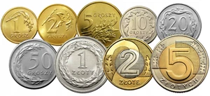 POLONIA - SET COMPLETO DI 9 MONETE 1 GROSZ - 5 ZŁOTYCH 2021 UNC - Foto 1 di 3