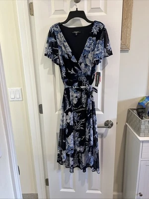 R & M Richards Women’s Navy/Royal Blue Floral Dress Size 4P New W/Tags Lined - Image 1 of 4