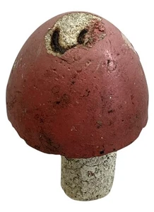 Vtg Cast Stone Garden Mushroom Sm Red White Cement Yard Ornament Wire Center 4” - Picture 1 of 13