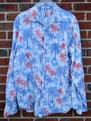 J.Mclaughlin Men's XL Gramercy Linen Shirt Palm Trees Print Button Front White - Image 1 of 4