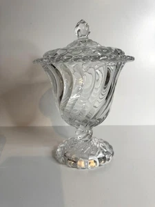 Vintage Fostoria Kolonie Kristall Urne mit Wirbelfuß und Deckel MCM elegantes Glas - Bild 1 von 9