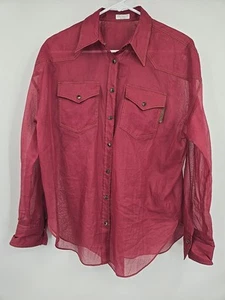 Brunello Cucinelli Sheer Red Cotton Blouse Snap Front Embellish Pocket Size M - Picture 1 of 7