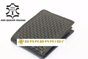 portafoglio nero in vera pelle stampa intrecciata classico porta carte credito - Foto 1 di 1