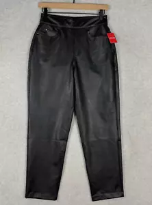 Spanx Pants Womens Small Black Faux Leather Slim Straight Pull On Stretch NEW - Picture 1 of 12