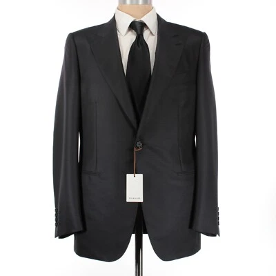 Caruso NWT Wool/Silk Blend Tuxedo Jacket Size 52R US 42 in Geometric Solid Black - Image 1 of 4