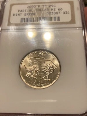 2000-P Washington Quarter South CarolinaMint Error Partial Collar NGC MS66 - Image 1 of 2