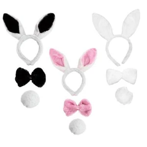 EASTER BUNNY EARS, TIE AND TAIL RABBIT SET ADULTS CHILDRENS FLUFFY FANCY DRESS - Picture 1 of 4